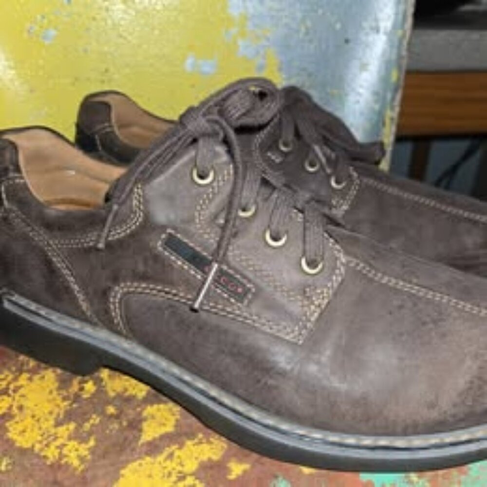 MEN'S ECCO FUSION DARK BROWN DISTRESSED LEATHER SHOES SZ 8,5/42